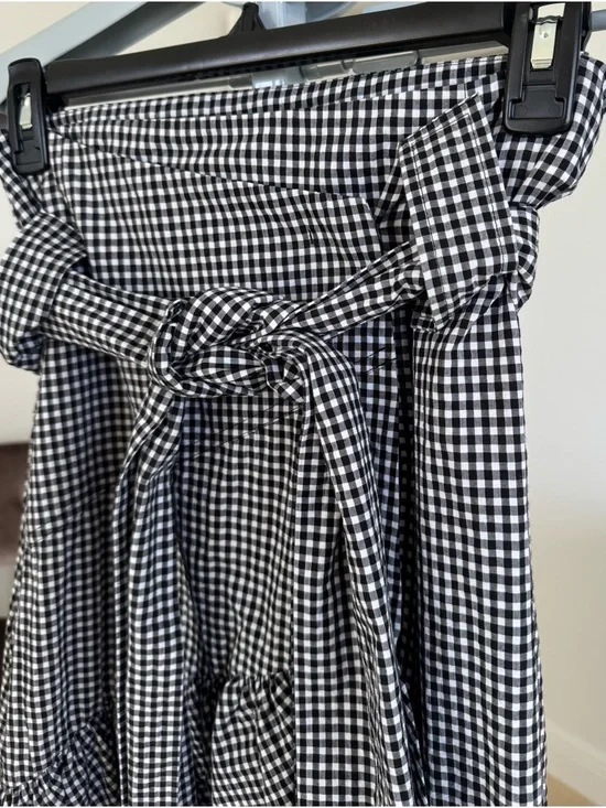 Pinko Black & White Gingham Tie-Waist A-Line Skirt, Asymmetric fabulous style, 4 - Picture 4 of 14